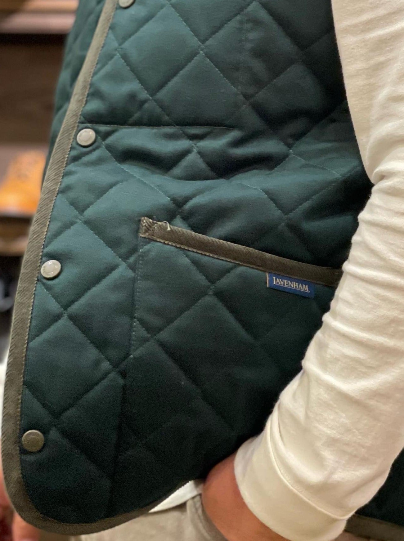 LVH x HOUSES THORNHAM Wool Quilt Gilet Bottle Green