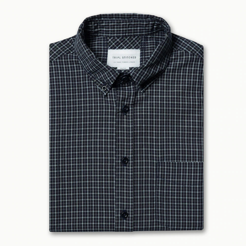 TSH Classic Button Down Shirt Indigo Blue Check