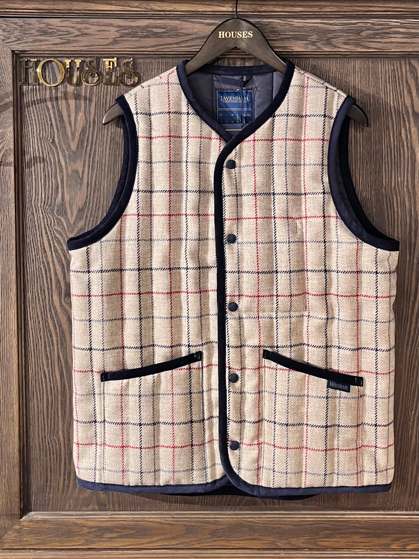 LVH x HOUSES THORNHAM Wool Tweed Quilted Gilet Beige