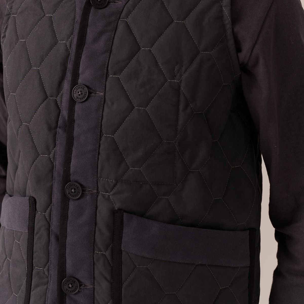 LVH Waxed Cotton Button Placket Gilet Charcoal