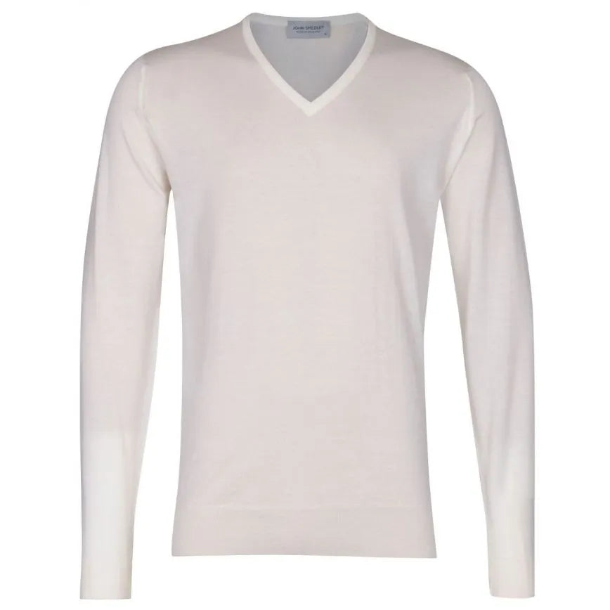 JSY CBELENHEIM Merino Wool & Cotton V Neck Pullover Latte