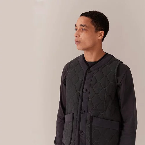 LVH Waxed Cotton Button Placket Gilet Charcoal