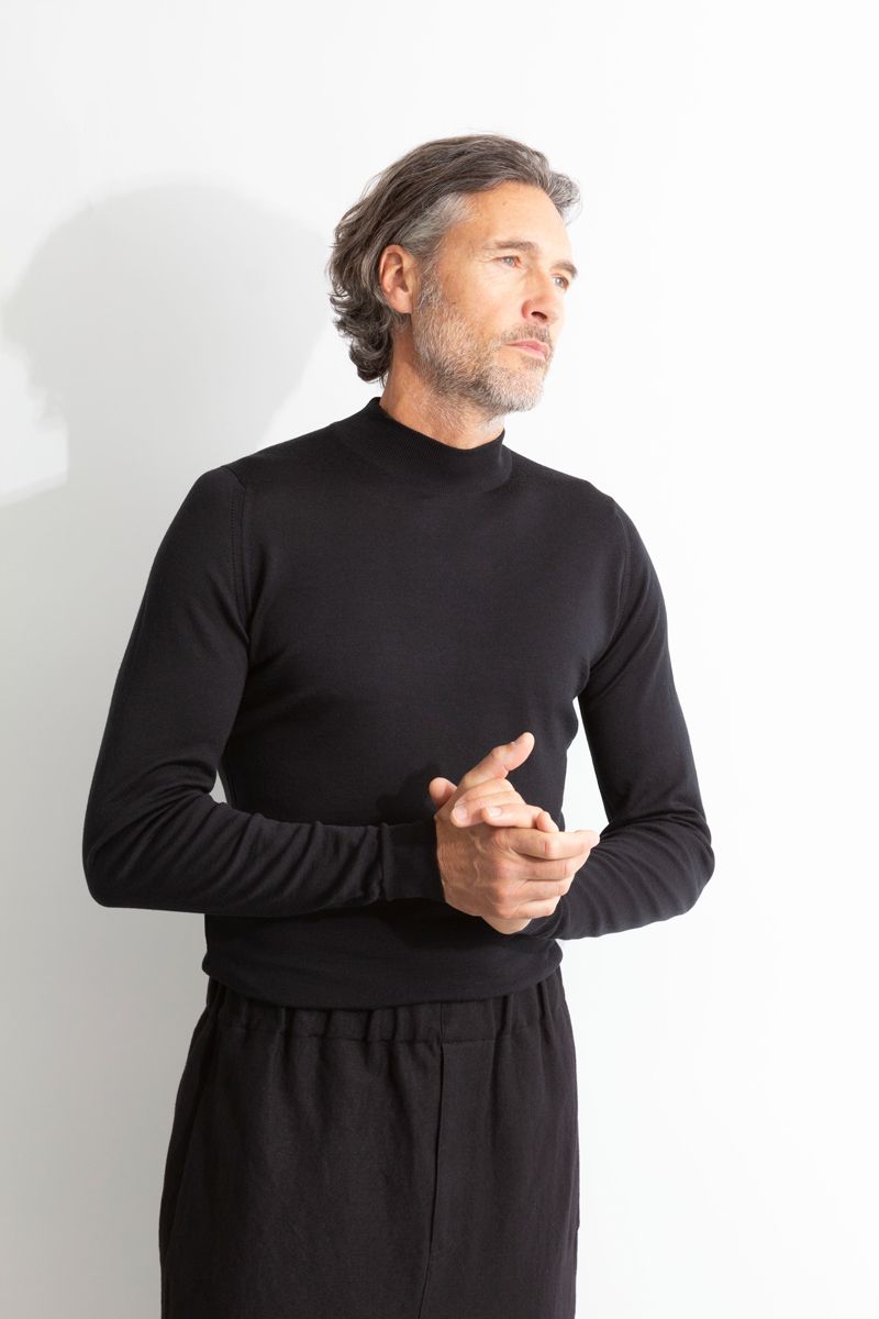 JSY HARCOURT Men Merino Mock Neck Pullover Classic