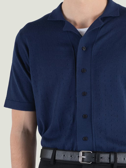 JSY ROWARTH Men Sea Island Cotton Collar Shirt French Navy