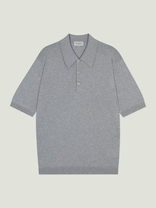 JSY OAKMAN Men Sea Island Cotton Polo Shirt Silver