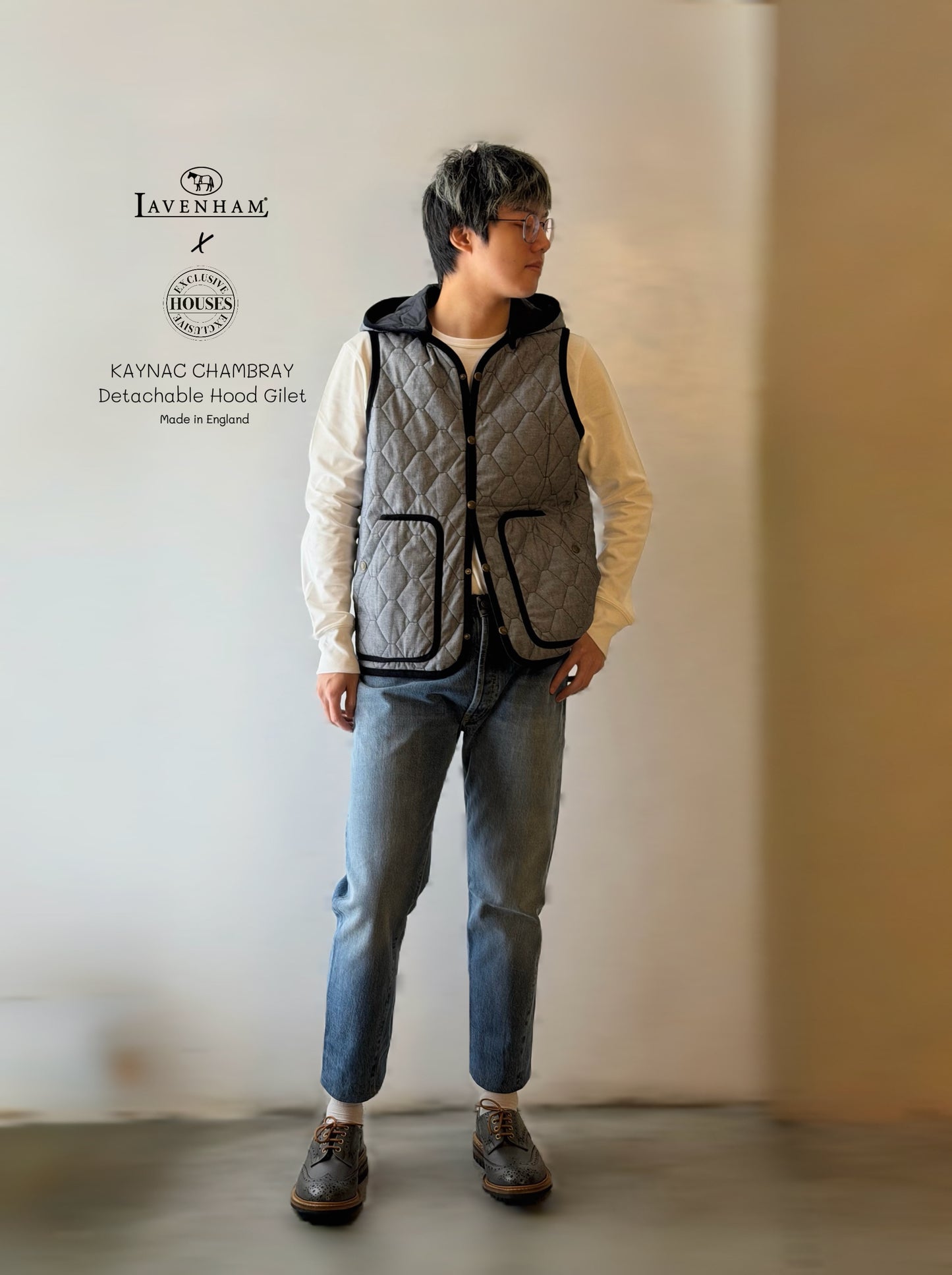 LAVENHAM x HOUSES FLAXTON Detachable Hood Gilet Chambray