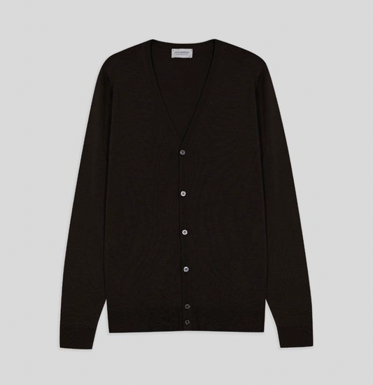 JSY PETWORTH Men Merino Cardigan V-Neck Faulkner Brown