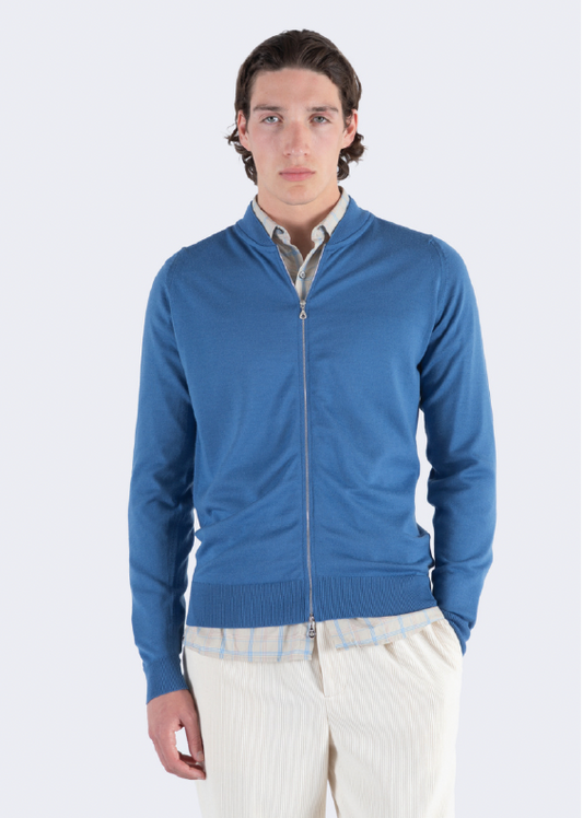 JSY MACLEAN Men Merino Zip Bomber Jacket Saltire Blue