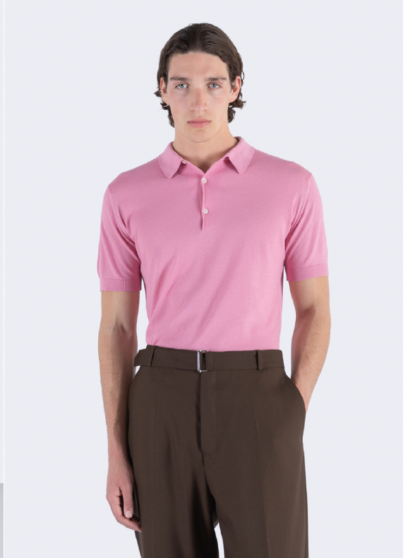JSY ROTH Men Sea Island Cotton Polo Shirt Glass Pink