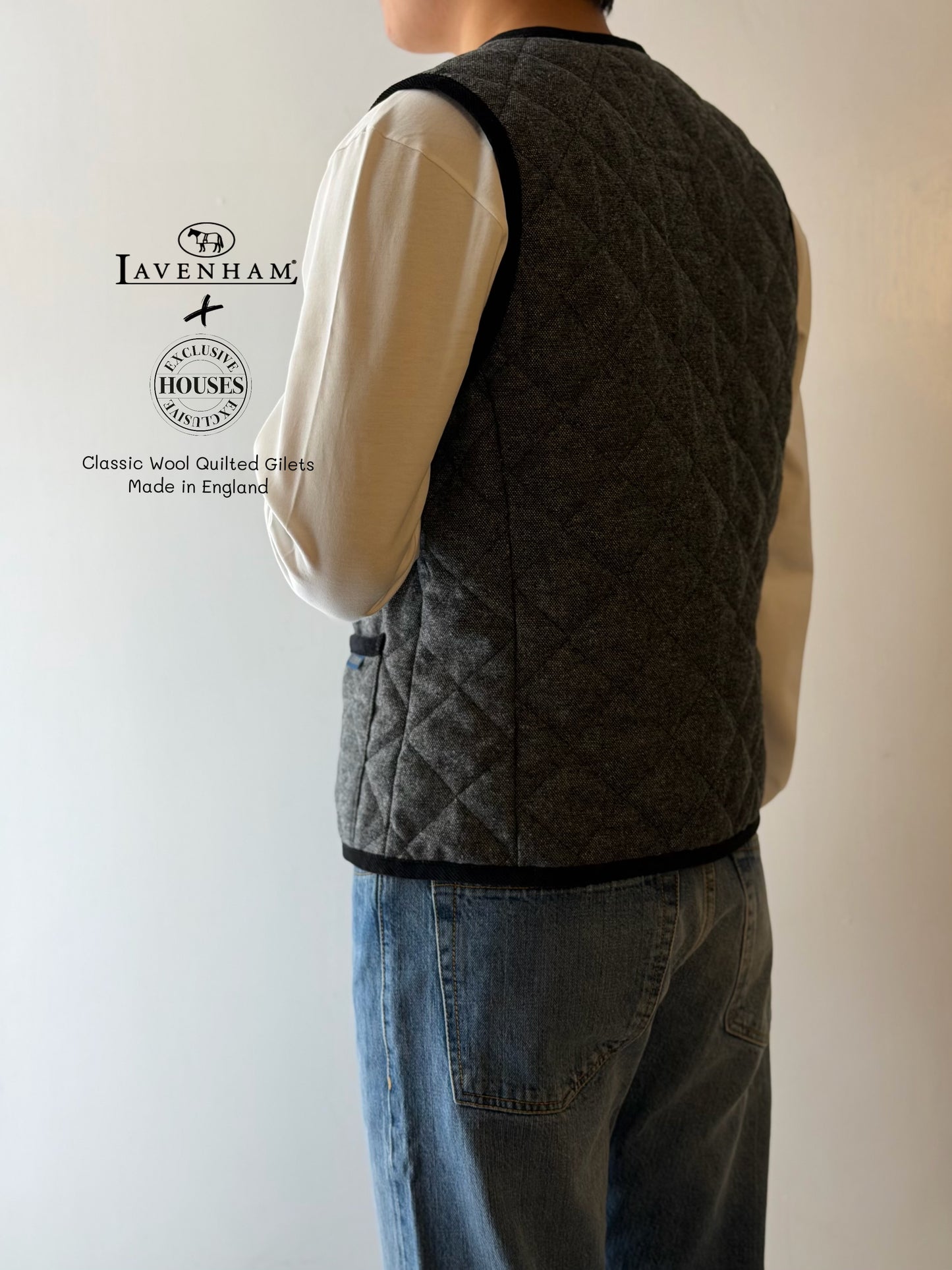 LAVENHAM x HOUSES BRAMFIELD Wool GILET Black & White