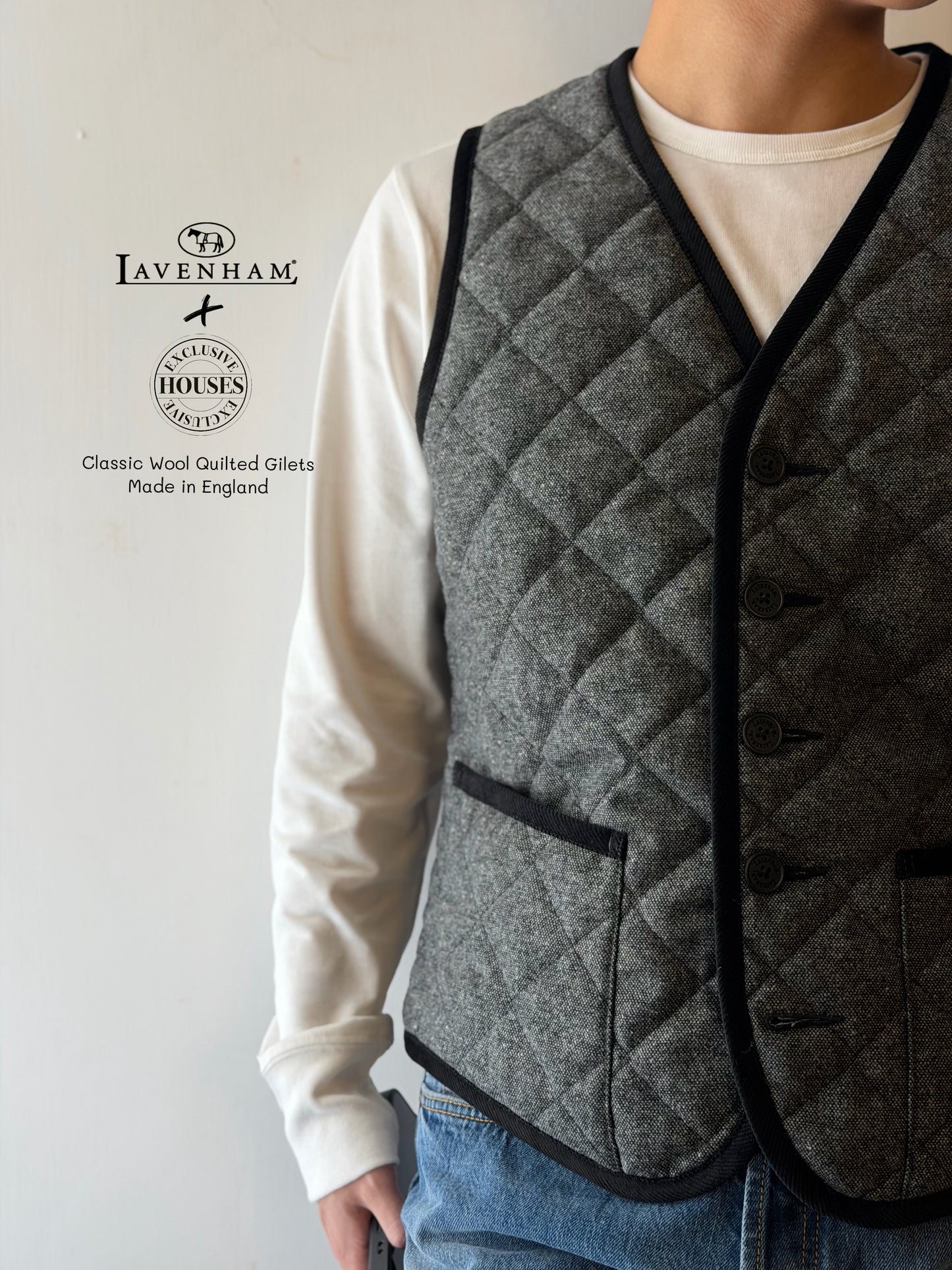 LAVENHAM x HOUSES BRAMFIELD Wool GILET Black & White