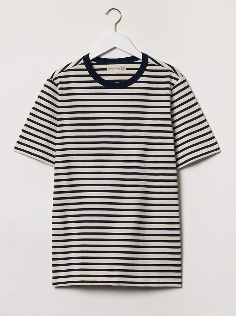 MZB Men'S 2M14 Striped Relaxed T-Shirt 8.6Oz Ink/ Nature