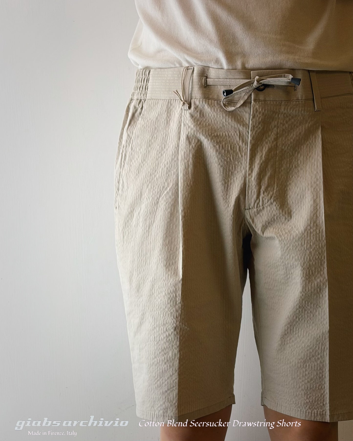 GBS MAGNIFICO Seersucker Cotton Blend Shorts A3585 Beige