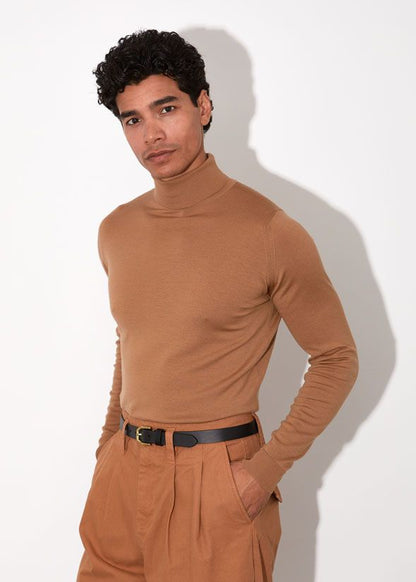 JSY CHERWELL Merino Wool Roll Neck Pullover Nutmeg