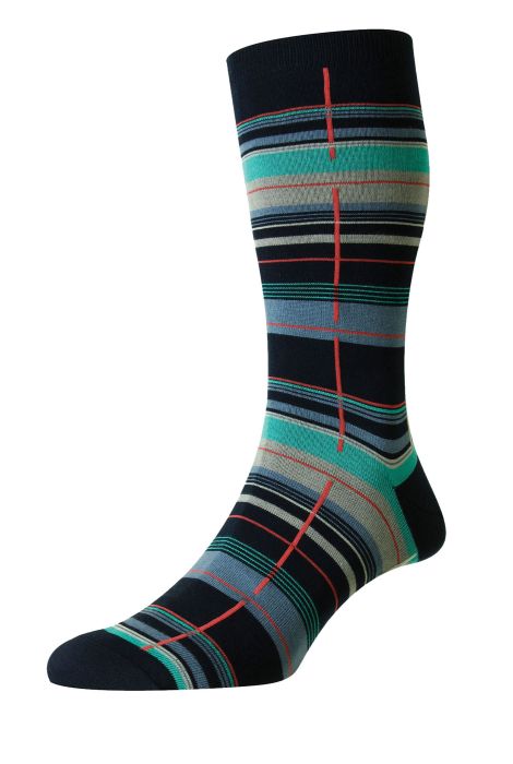 PTA CARWAY Sea Island Cotton Multi Check Men Socks Navy