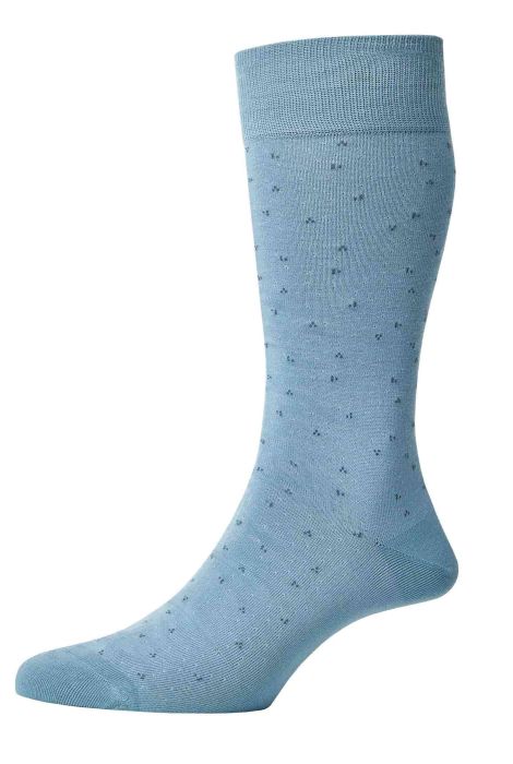 PTA CROMPTON Egyptian Cotton Mini Dot Pattern Men's Socks Hazey Blue