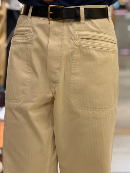 FTA NEMO Herringbone Cotton Trousers Off White