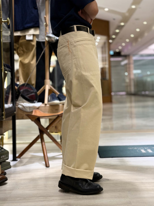 FTA NEMO Herringbone Cotton Trousers Off White