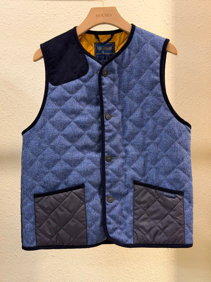 LAVENHAM x HOUSES HIGHTOWN Shetland Wool Quilted Hunting Gilets Blue