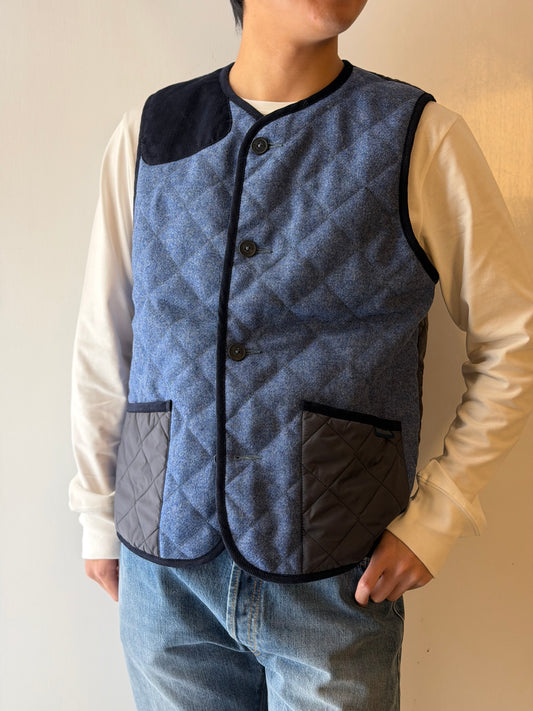 LAVENHAM x HOUSES HIGHTOWN Shetland Wool Quilted Hunting Gilets Blue