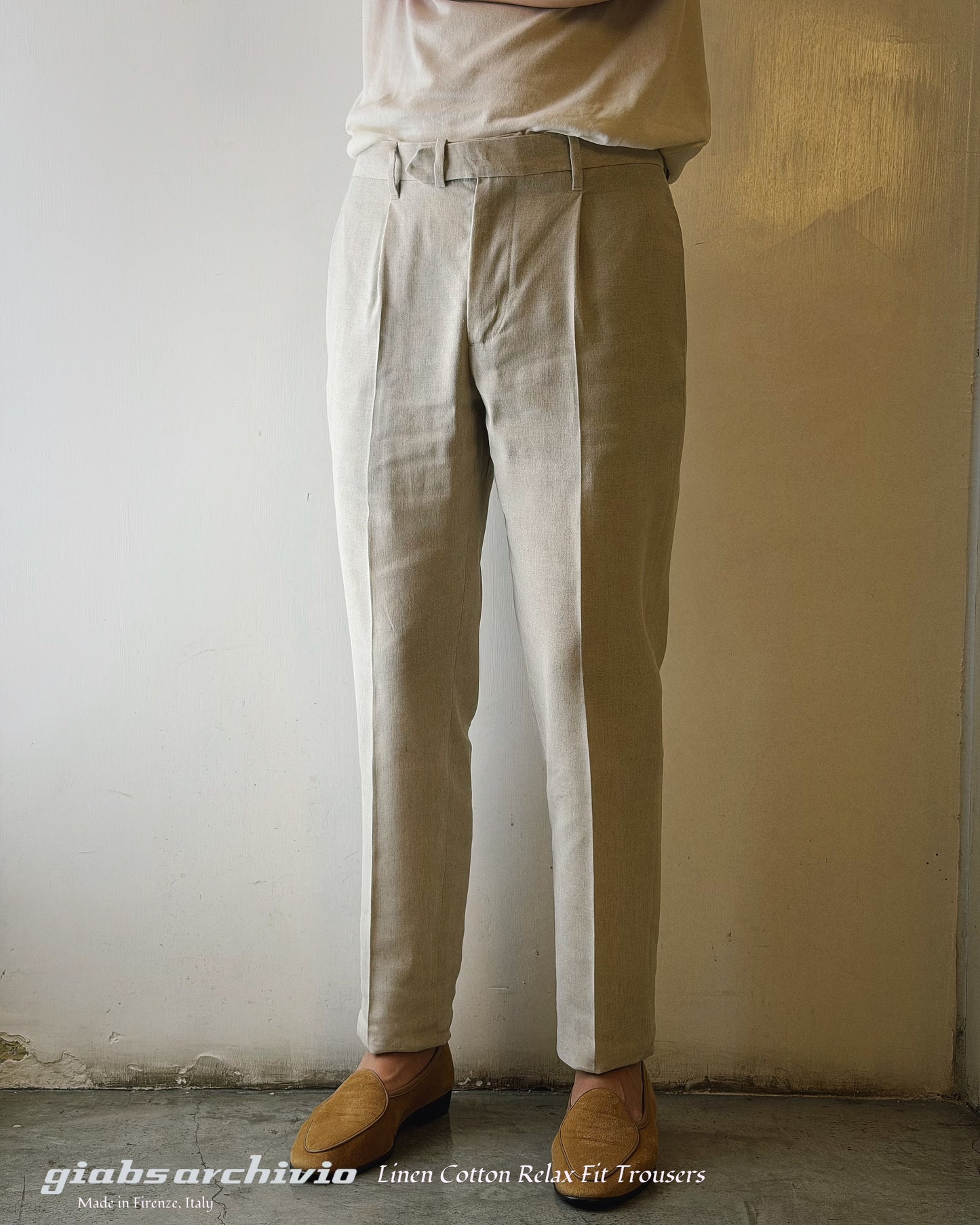 GBS DANTE700 Linen Blend Trousers A4360 Light Beige