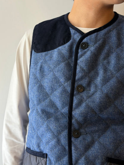 LAVENHAM x HOUSES HIGHTOWN Shetland Wool Quilted Hunting Gilets Blue