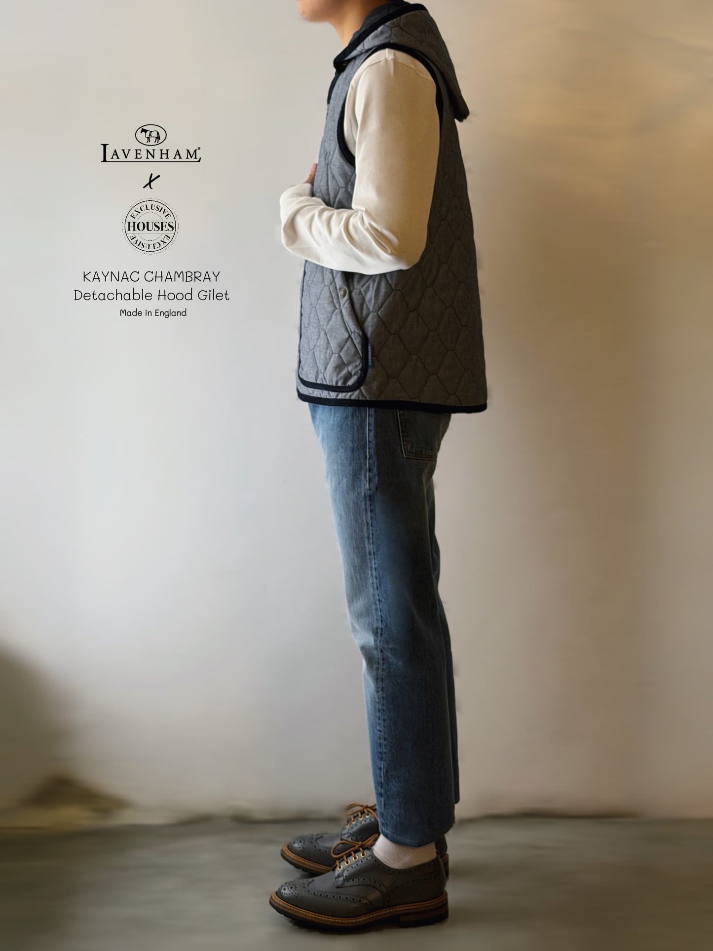 LAVENHAM x HOUSES FLAXTON Detachable Hood Gilet Chambray