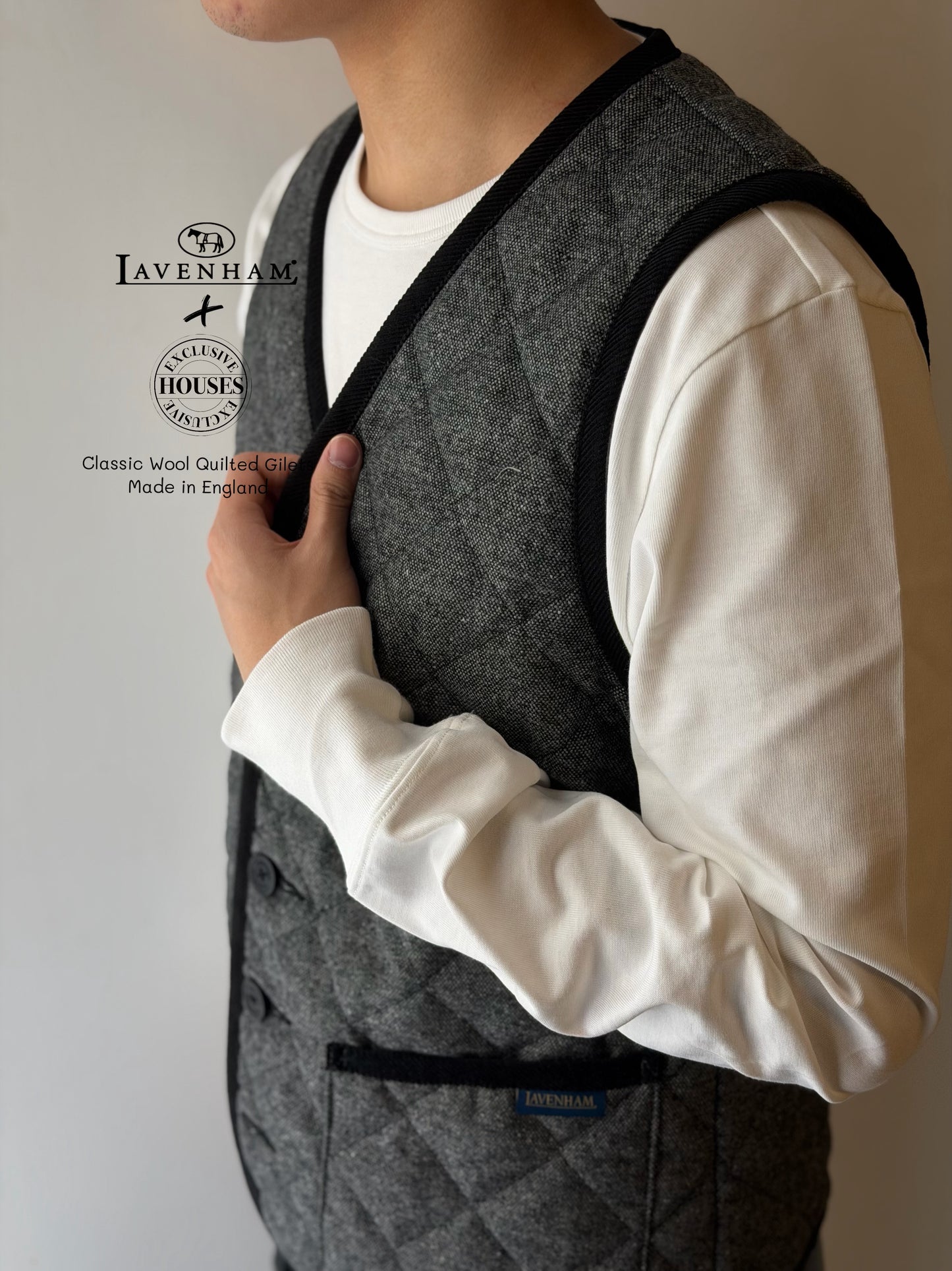 LAVENHAM x HOUSES BRAMFIELD Wool GILET Black & White