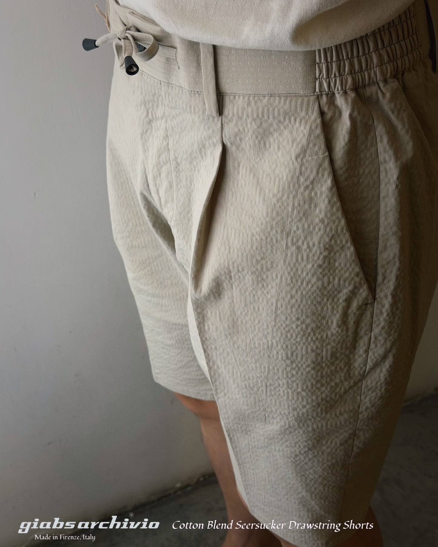 GBS MAGNIFICO Seersucker Cotton Blend Shorts A3585 Beige
