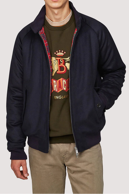 BRA G9 Melton Wool-Cashmere Mix Harrington Jacket Deep Blue