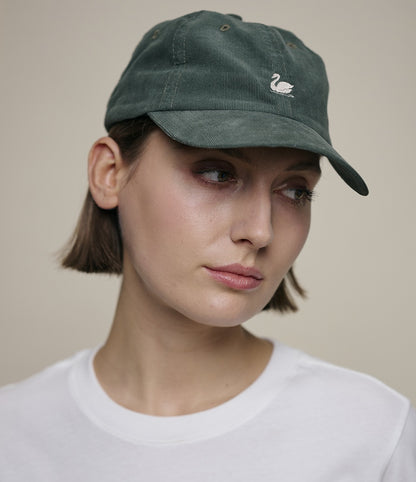MERZB CAP01LC Swan Logo Organic Cotton Corduroy Cap Forest