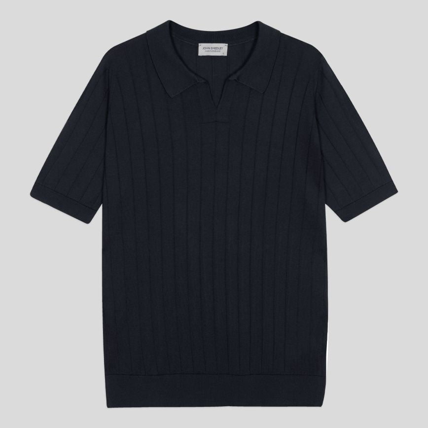 JSY ROPER Men Sea Island Cotton Ribbed Shirt Navy