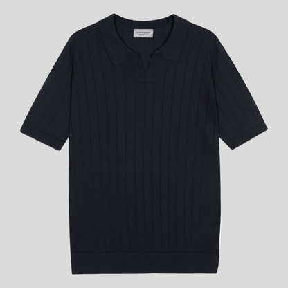 JSY ROPER Men Sea Island Cotton Ribbed Shirt Navy