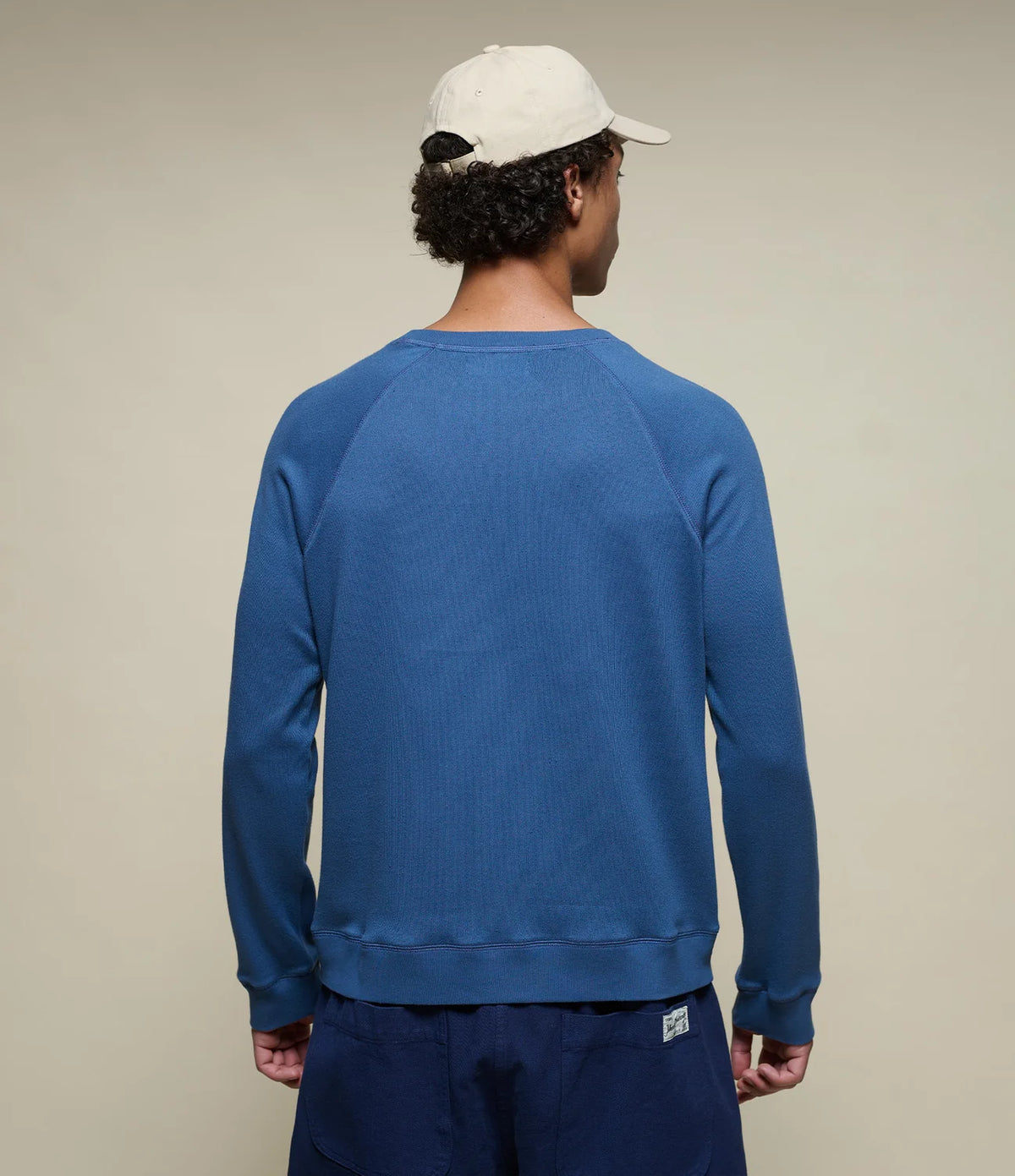 MERZB EASYCREW01 Relaxed Cotton Raglan Sweatshirt Indigo Mid-Wash
