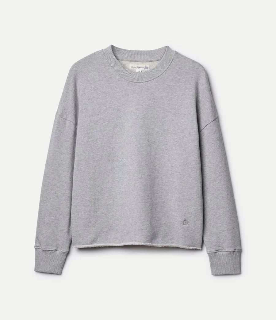 MERZB EDGE02 Retro Fleece Sweatshirt Open Edge On Hem Grey Mel