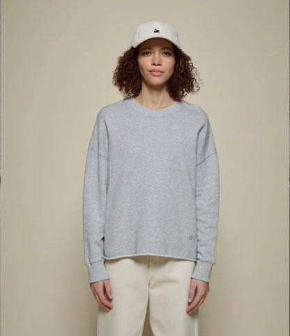 MERZB EDGE02 Retro Fleece Sweatshirt Open Edge On Hem Grey Mel