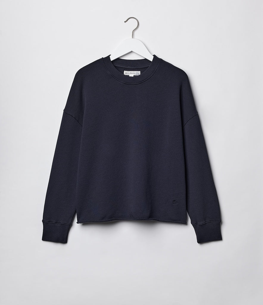 MERZB EDGE02 Retro Fleece Sweatshirt Open Edge on Hem Charcoal