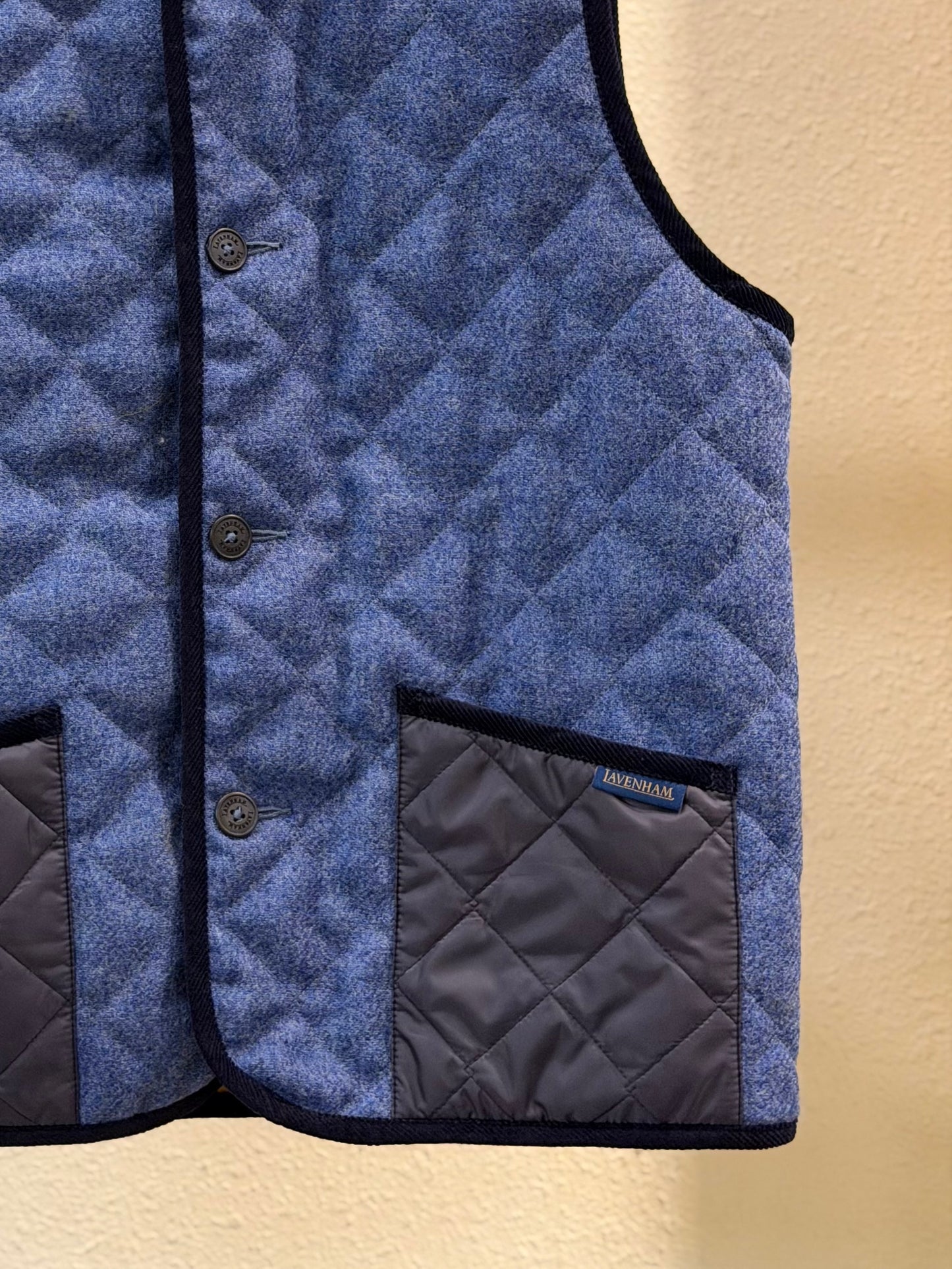 LAVENHAM x HOUSES HIGHTOWN Shetland Wool Quilted Hunting Gilets Blue