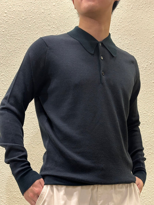 JSY HERBIE Merino Jacquard Pattern Long Polo Shirt Richardson Green/Hepburn Smoke