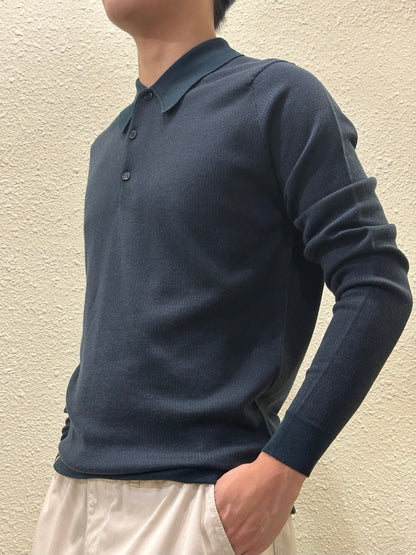 JSY HERBIE Merino Jacquard Pattern Long Polo Shirt Richardson Green/Hepburn Smoke