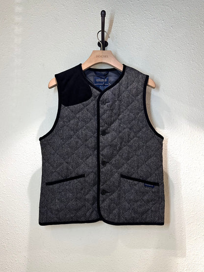 LVH x HOUSES HIGHTOWN Tweed Herringbone Quilted Hunting Gilets Charcoal