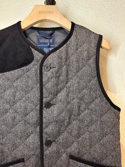 LVH x HOUSES HIGHTOWN Tweed Herringbone Quilted Hunting Gilets Charcoal