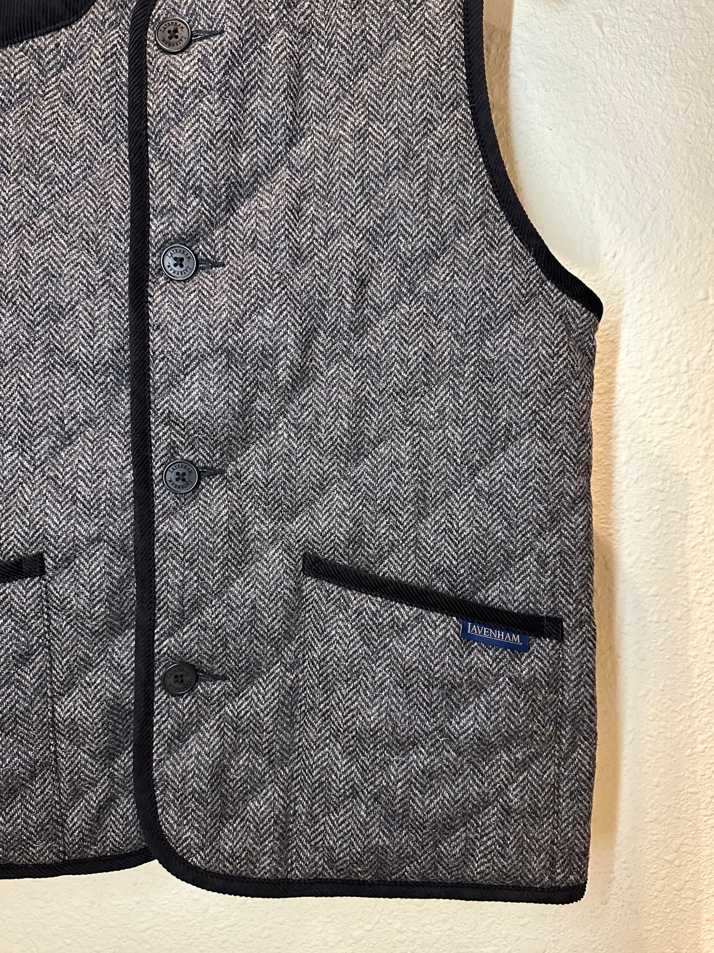 LVH x HOUSES HIGHTOWN Tweed Herringbone Quilted Hunting Gilets Charcoal