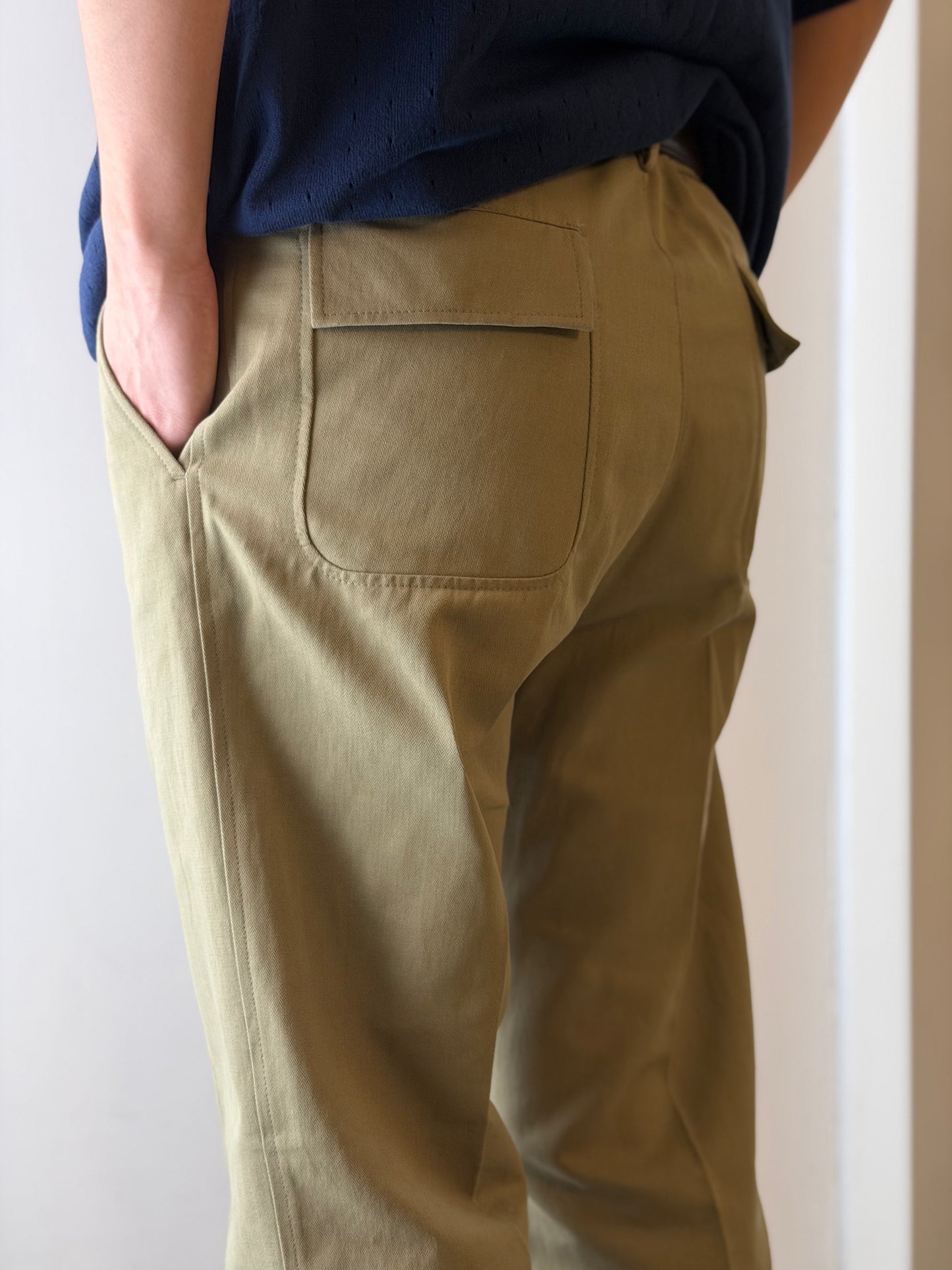 GBS 2002 Herringbone Linen Cotton Trousers 3929 Olive