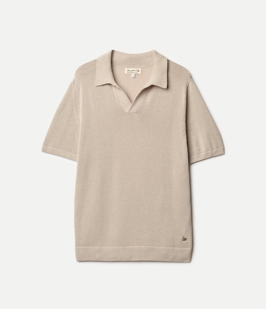 MERZB KINT POLO 02 Knitted Polo,Organic Cotton Relaxed Fit Sand
