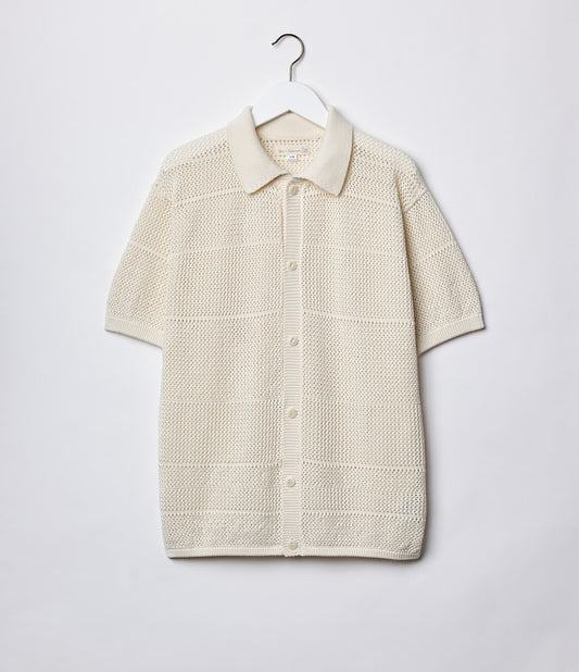 MZB KNITSHIRT01 Men's Crochet Shirt Organic Cotton Knit Relaxed Fit Nature