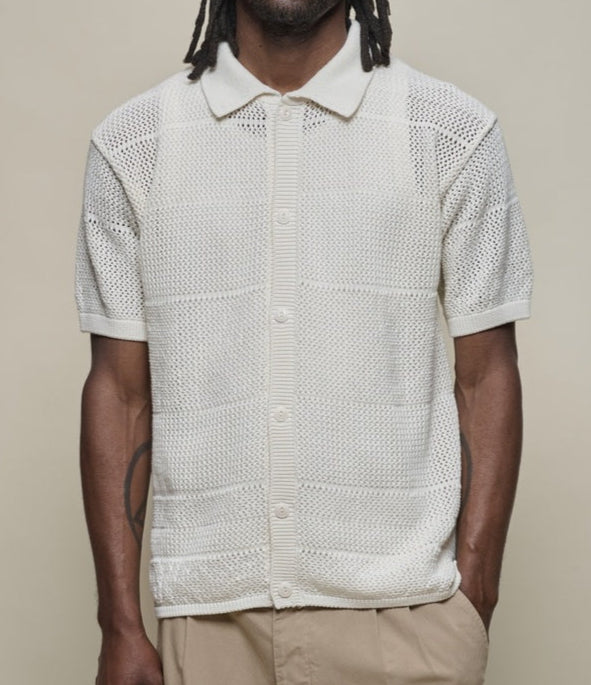 MZB KNITSHIRT01 Men's Crochet Shirt Organic Cotton Knit Relaxed Fit Nature