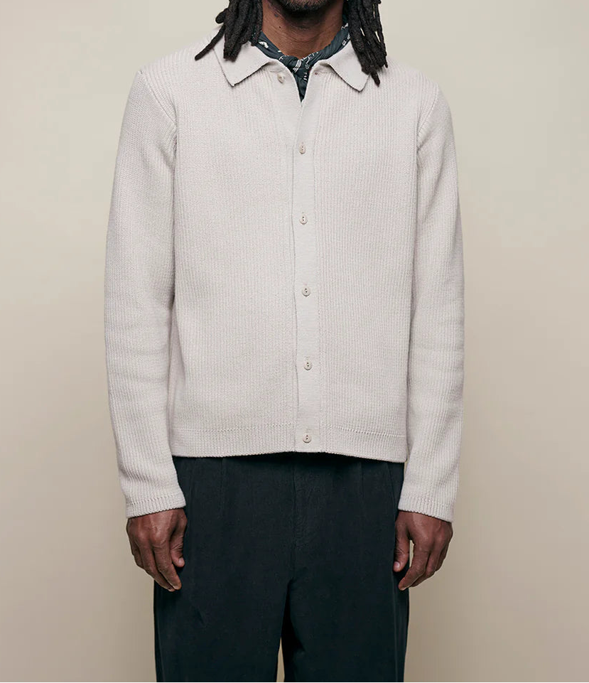 MERZB KNITSHIRT05 Ribbed Organic Cotton Long Sleeve Shirt Sand