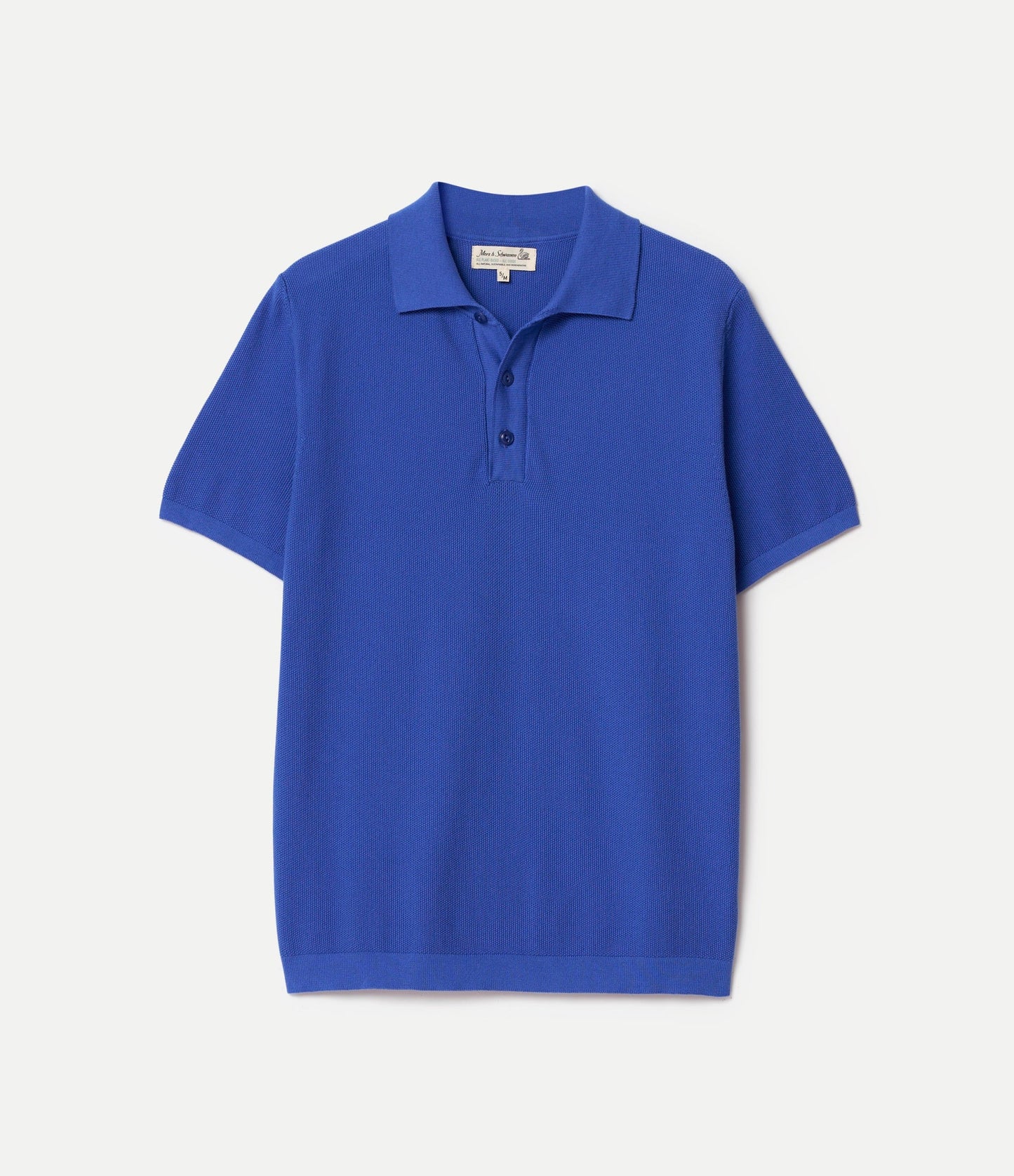 MERZB KPLP02 Knitted Polo,Organic Cotton Relaxed Fit Washed Blue