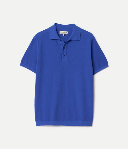 MERZB KPLP02 Knitted Polo,Organic Cotton Relaxed Fit Washed Blue